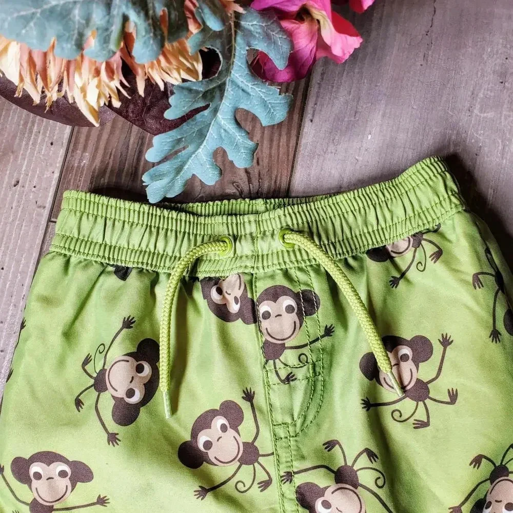 Gymboree Green Monkey Swim Trunks 6-12m EUC